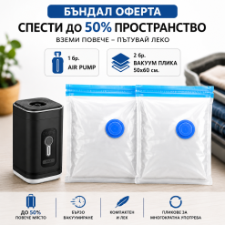 Събери до 50% повече багаж с електрическа помпа Air Pump + 2 вакуум плика 50х60 см